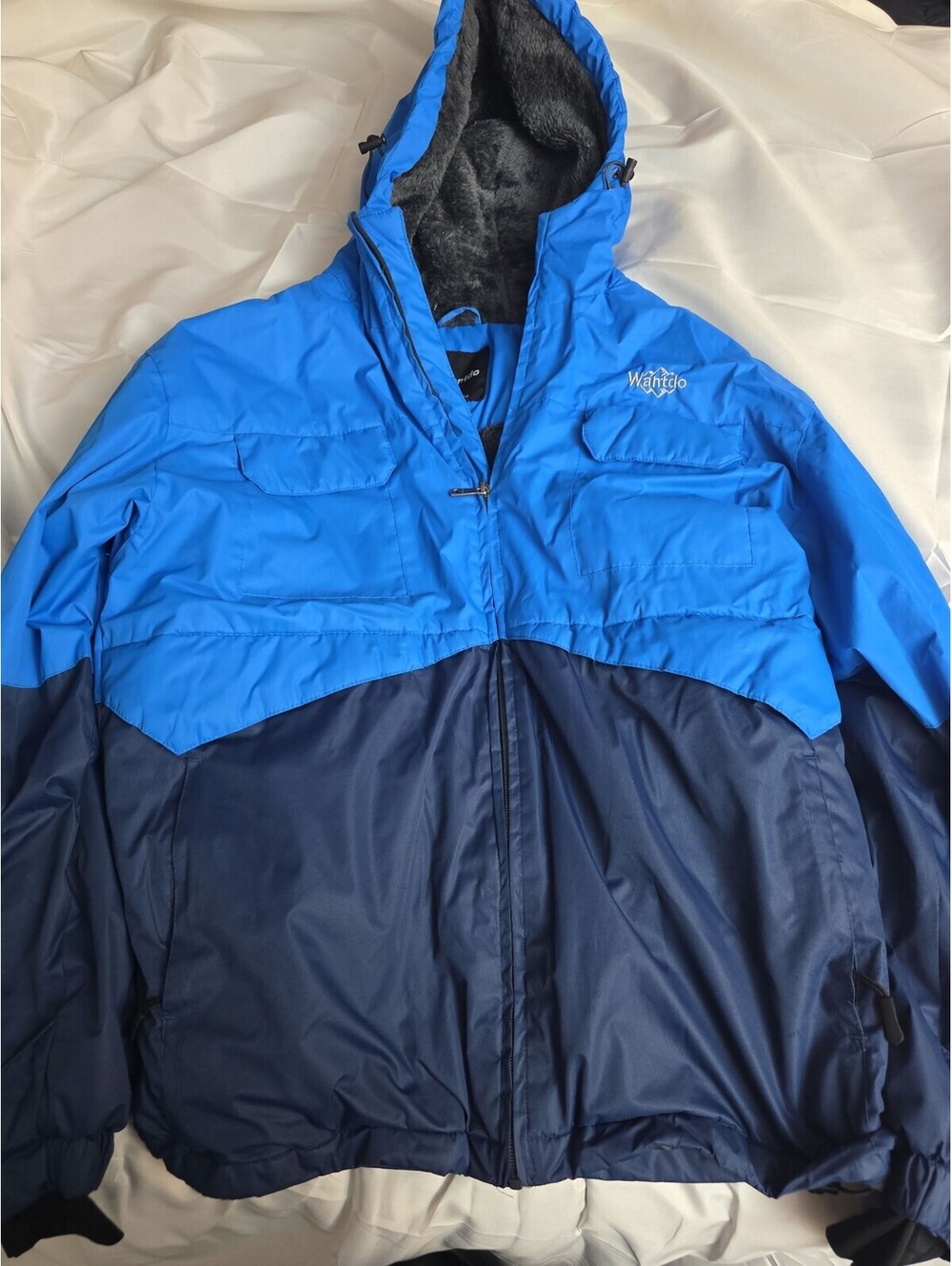 Wantdo Winter Jacket Men's Size M Blue Colorblock Fleece Lined Hooded
